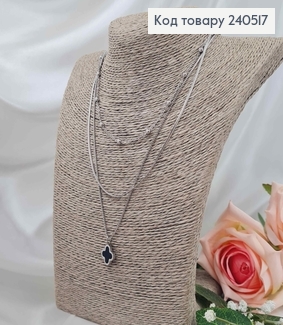 Цепочка двойная, серебряного цвета, с подвеской Четырехлистником, с шариками, 40+5см, сталь Stainless Steel 240517 фото