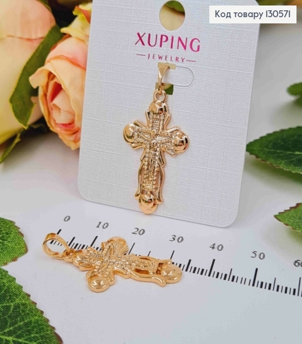 Крестик фактурный, с распятием, с тиснением, 3*1,8см, Xuping 18К 130571 фото 1