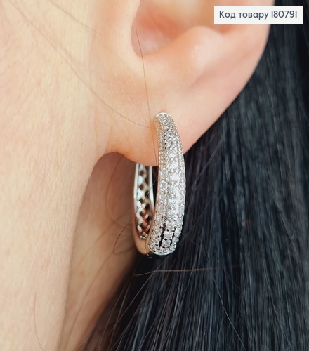 Сережки родированые кольца с камнями, 1,5см, Xuping 18К 180791 фото 2