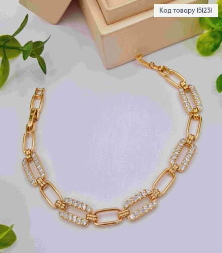 Браслет плетение овальными звеньями с Блестящими камешками, длина 17+2см, Xuping 18К. 151231 фото 1