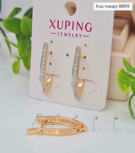 Серьги Стрелы с Блестящими камешками и родованной вставкой, 2,6см, английская застежка, Xuping 18К 118859 фото 1