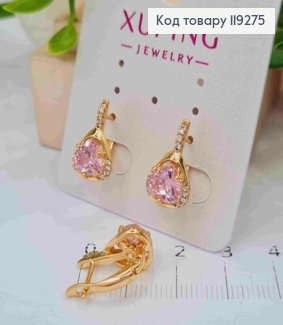 Серьги "Магические" с Розовым камнем, длина 1,6см, английская застежка, Xuping 18K 119275 фото