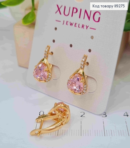 Серьги "Магические" с Розовым камнем, длина 1,6см, английская застежка, Xuping 18K 119275 фото 1