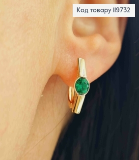 Сережки з Зеленим каменем Сваровскі, довж. 1,5см, англійська застібка, Xuping 18К 119732 фото