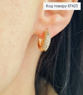 Серьги Кольца с камешками в три строчки, диаметр 1,4, ширина 5мм, XUPING 18K 117423 фото