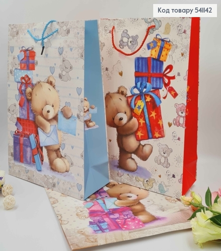 Пакет бумажный, "Мишки с подарками", в ассорт. 40*31*12см 541142 фото 1