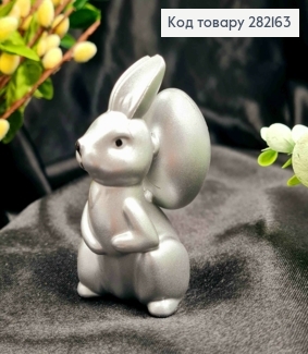 Пасхальна фігурка "ЗАЄЦЬ з ЯЄЧКОМ", (пластик), СРІБНОГО кольору, 7*5,5см 282163 фото