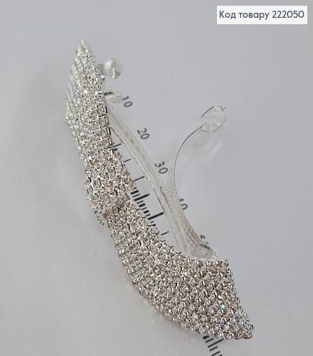Заколка автомат серебряная с камнями Бантик 222050 фото 2