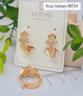 Серьги кольца со вставкой в Блестящих камнях, ширина 8мм, диаметр 1,6см, XUPING 18K 118724 фото