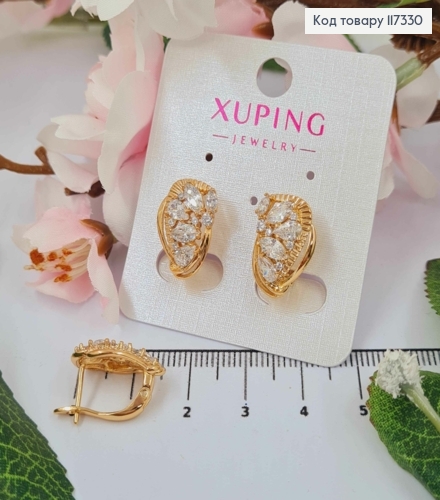 Сережки "Сяйво" з яскравими камінцями, довжина 1,7см, англ застіба, Xuping 18К 117330 фото 1