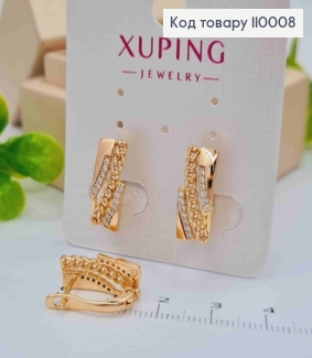 Серьги украшены Блестящими камешками и Цепочкой, 1,7см, английская застежка, Xuping 18К 110008 фото