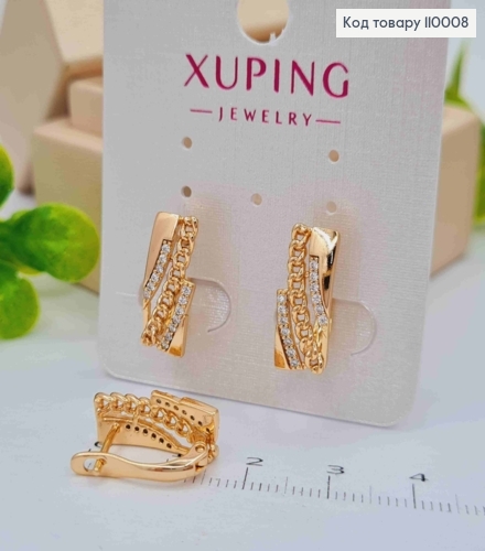 Серьги украшены Блестящими камешками и Цепочкой, 1,7см, английская застежка, Xuping 18К 110008 фото 1