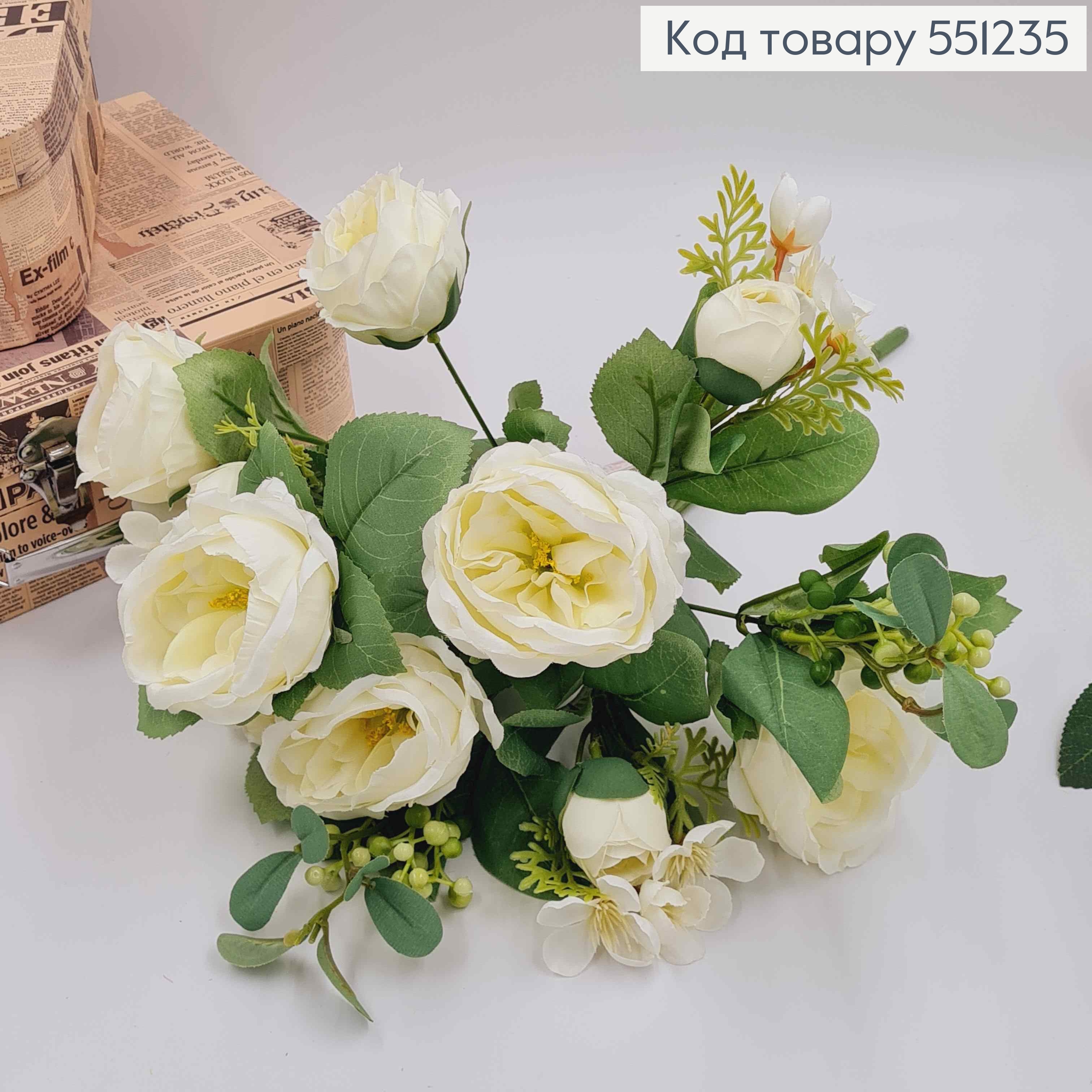Композиция "Букет белых пионов с зелеными ягодками и яблоневым цветом", высотой 46см 551235 фото 2