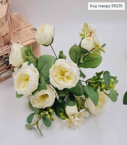 Композиція "Букет БІЛИХ піонів з зеленими ягідками та яблуневим цвітом", висотою 46см 551235 фото 2