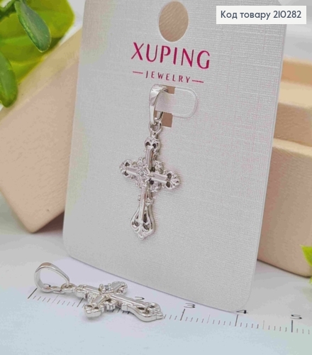 Хрестик родований з Блискучим камінцем та завитками по краям, розмір 2,2*1,4см  Xuping  210282 фото 2