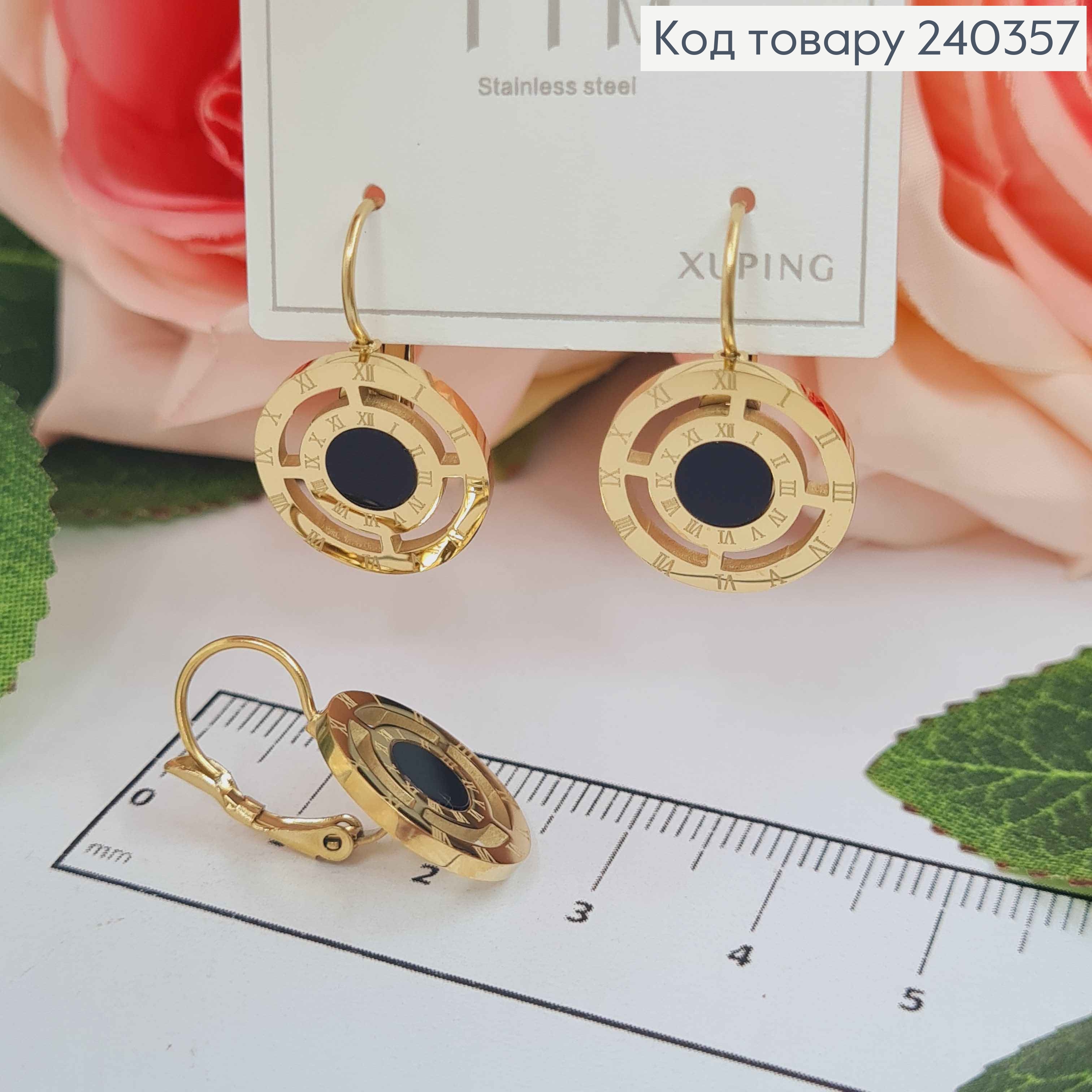 Серьги, Пластинка Римские часы, лимонный цвет с черной эмалью, сталь Stainless Steel 240357 фото 1