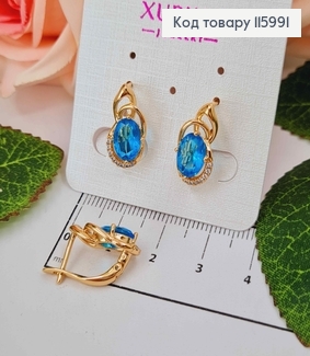 Серьги, "Симфония души" с Небесно-голубым камешком, 1,6см, англ. застежка, Xuping 18K 115991 фото