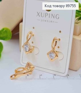 Серьги с изысканным блестящим камнем, 1,5см, английская застежка, Xuping 18К. 119755 фото