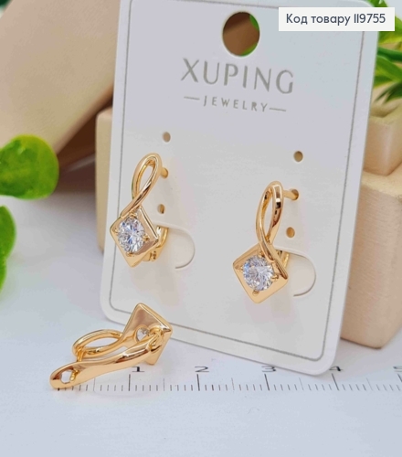 Серьги с изысканным блестящим камнем, 1,5см, английская застежка, Xuping 18К. 119755 фото 1