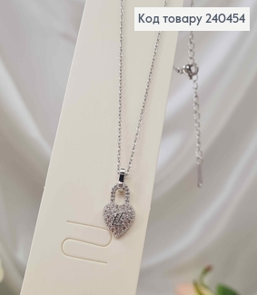 Цепочка серебряного цвета, с подвеской замочком-сердечком, 40+5см, сталь Stainless Steel 240454 фото