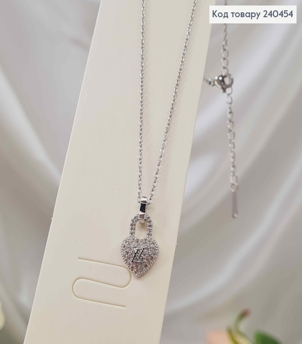Цепочка серебряного цвета, с подвеской замочком-сердечком, 40+5см, сталь Stainless Steel 240454 фото 1