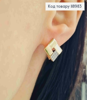 Серьги кольца "Ромбы" украшены камешками (1,4см), диаметр 1,2см, Xuping 18K 118983 фото
