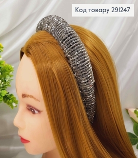 Обруч модний плетений стіклярусом, СІРИЙ колір, ширина 3,5см 291247 фото