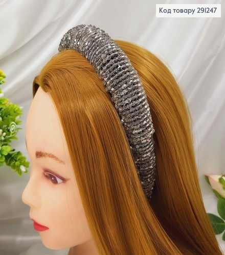 Обруч модный плетеный стиклярус, СЕРЫЙ цвет, ширина 3,5см. 291247 фото 1