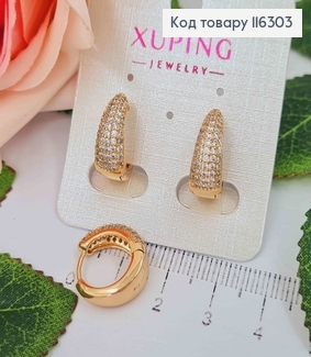 Серьги колечка, удлиненные капельки в камнях, 1,5см, англ. Xuping 18K 116303 фото