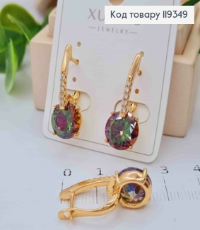 Серьги с изысканным зелено-фиолетовым камнем Хамелеон, 2,5см, англ застежка, XUPING 18K 119349 фото