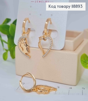 Сережки кільця з Асиметричною підвіскою в Блискучих камінцях(1,7см), діаметр 1,2см,  XUPING 18K 118893 фото