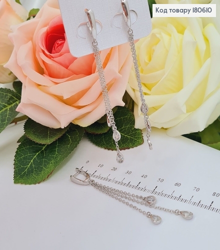 Серьги родированые подвески с камнями 1,5+6см Xuping  180610 фото 1