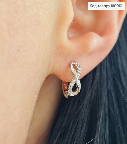 Сережки родированые кольца "Бесконечнось" с камнями, 1,3*0,4см, Xuping 180910 фото 2