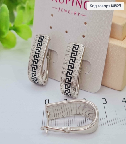 Серьги родованные овальные ВЕРСАЧЕ с Черной эмалью, 2,4см, английская застежка, Xuping 181823 фото 1