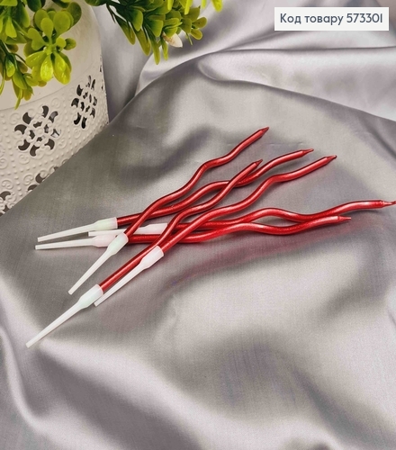 Свчеки для торта Крученые КРАСНЫЕ с подставками,6шт/уп, 12+4,5см 573301 фото 2