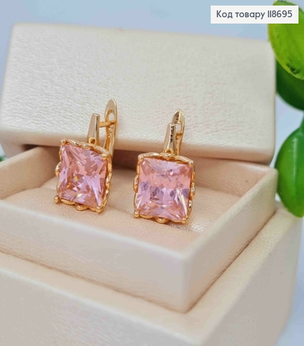 Серьги "Джели" с Розовым камнем, 1,5см, английская застежка, Xuping 18К 118695 фото 2