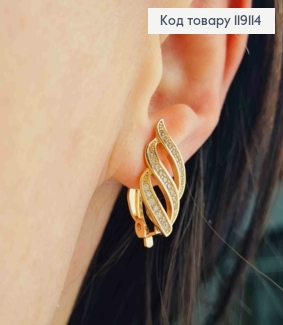 Серьги клипсы "Волны" украшены Блестящими камешками, 2,1см, XUPING 18K 119114 фото