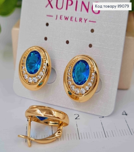 Серьги "Джини" с Голубым камнем, 1,6см, английская застежка, XUPING 18K 119079 фото 2