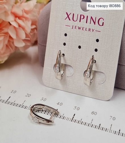 Сережки родированые Дуги с камнем (англ.застежка), 1,5*0,3см, Xuping 180886 фото 1