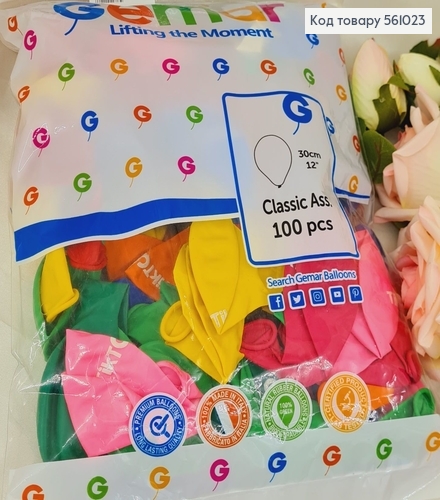 Воздушный шар латексный 12' Gemar цветной матовый "Тик ток" (30 см), 100 шт 561023 фото 1