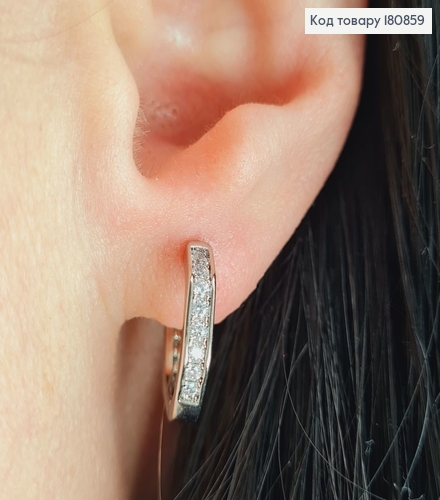 Сережки кольца родированые Шестиугольники с камнями, 1,5см, Xuping 180859 фото 2