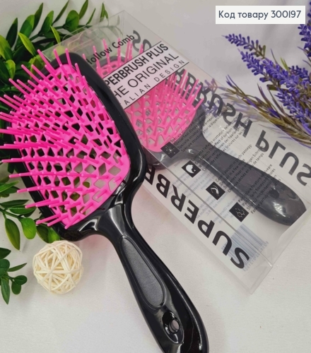 Щетка для волос прямоугольная Черная с Розовым, "HollowComb" Superbrush Plus, 20,5*8см 300197 фото 1