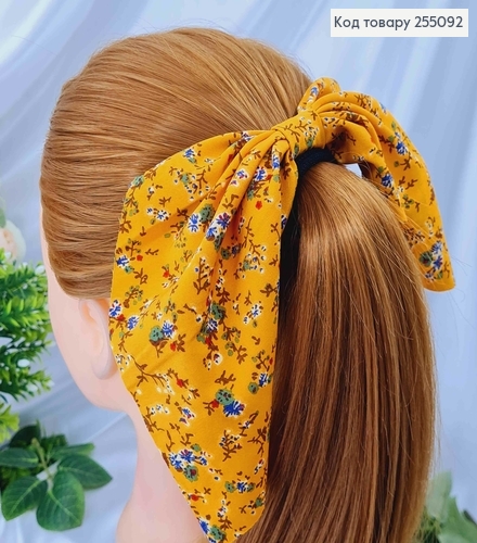 Резинка 5см, Твіллі з бантиком, Оранжевого кольору, з квітковим принтом, довж.16см  255092 фото 1