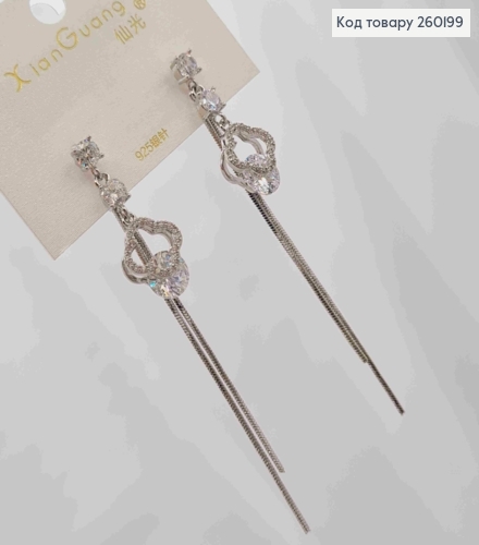 Сережки гвіздки срібного кольору, Van Cleef з Ланцюжками в камінцях (6,8см),сталь XianGuang 260199 фото 2