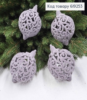 Новогодняя игрушка ВЕНЗЕЛЯ, дутая, бархат, цвет СЕРА, диам.70мм, 4шт/уп, Украина 619253 фото