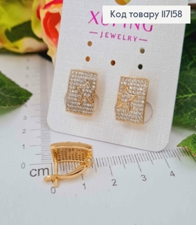 Серьги ПРЯМОУГОЛЬНЫЕ в камешках со звездочкой, размер 1,1*0,7см, английская застежка, Xuping 18K 117158 фото