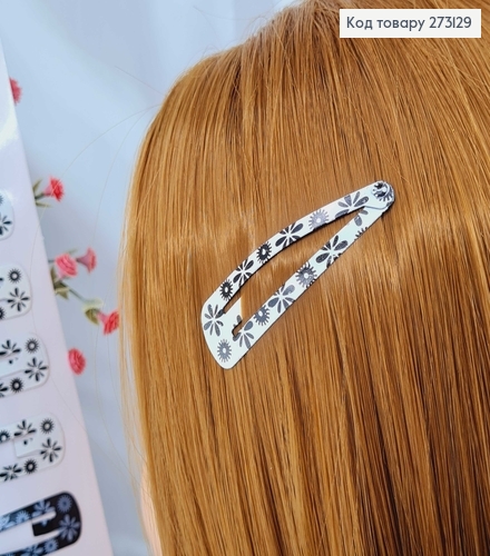 Заколки Тік-так 5.5 см, чорно-білі квітки, 10 шт/уп. 273129 фото 2