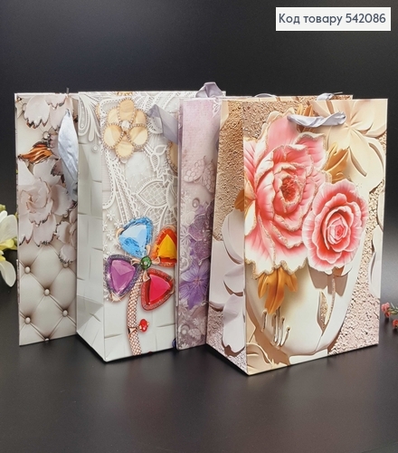 Пакет паперовий маленький з Квітами 18х24х8,5см в асорт. 542086 фото 1
