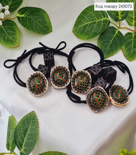 Резинка подвійна чорна з брошкою 5 шт/уп.. 243072 фото 1