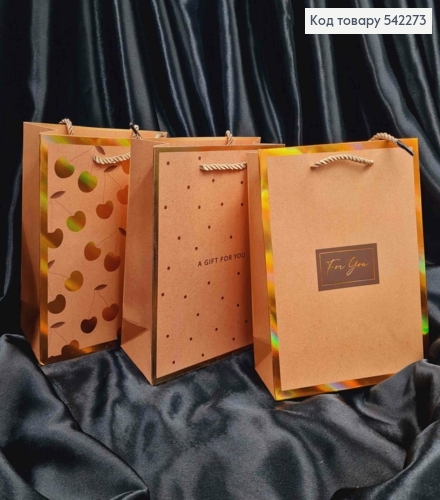 Пакет паперовий, з Золотою рамкою та різним принтом, 23*18*8см, в асортименті 542273 фото 1